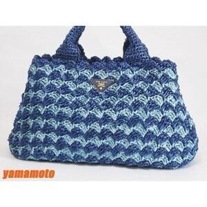 PRADA tote bag blue RAFIA CROCHET